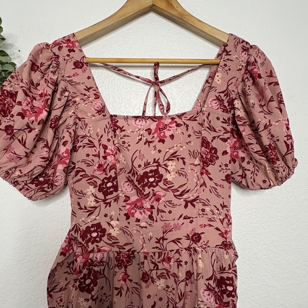 B.O.G Collective Floral Wide Leg Jumpsuit Pink Smocked Puff Sleeve XS - Picture 6 of 9